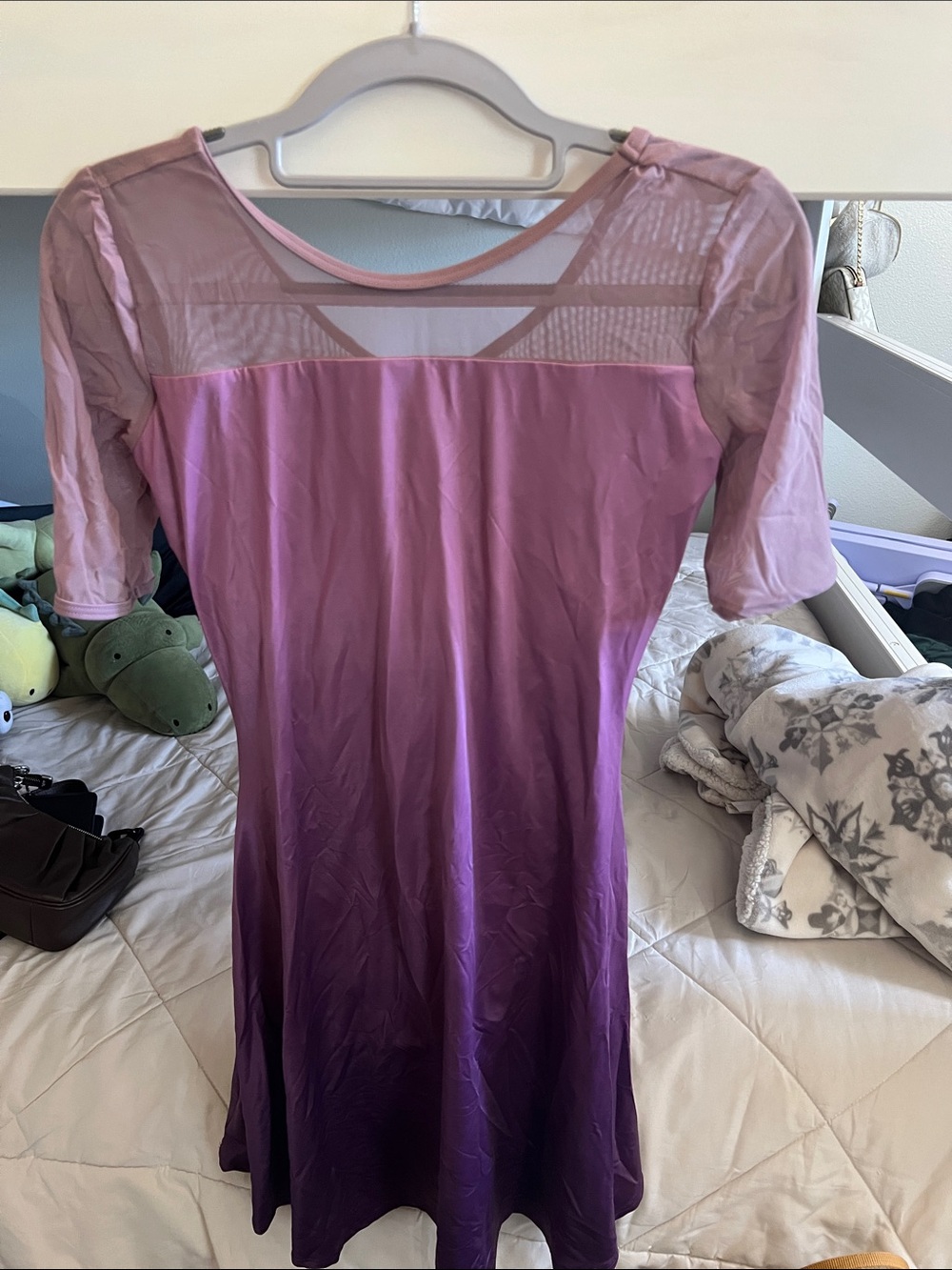 balera Purple Ombré Dance Costume Dress with Sheer Yoke